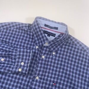 Tommy Hilfiger Mens Blue Plaid Long Sleeve Button Down Shirt Large Cotton L